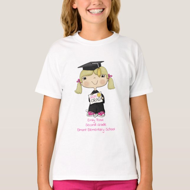 Little Graduate Girl Blonde Hair T-Shirt (Front)