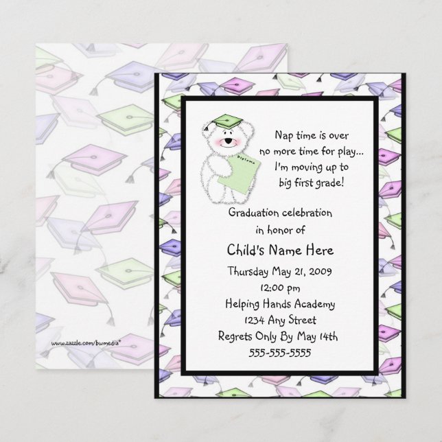 Little Graduate Teddy Bear Invitation (Front/Back)