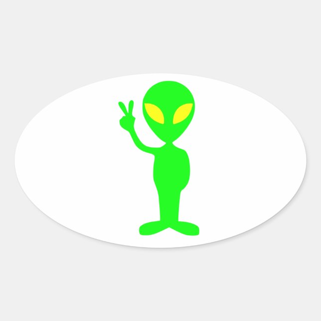 Little Green Alien Oval Sticker (Front)