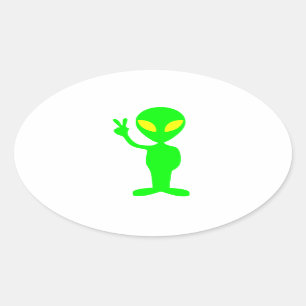 Little Green Alien Oval Sticker