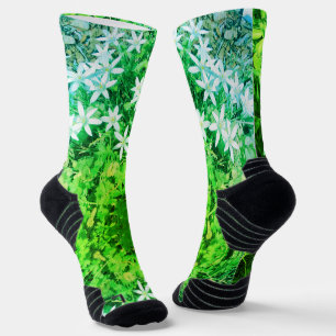 Little green and white flower socks
