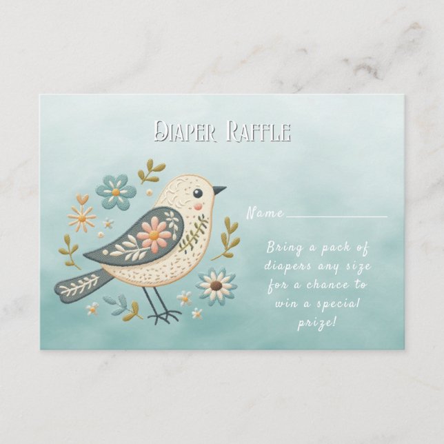 Little Green Bird Floral Baby Shower Enclosure Card (Front)