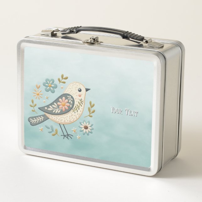 Little Green Bird Floral Metal Lunch Box (Front)