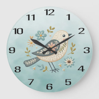 Little Green Bird Floral Wall Clock