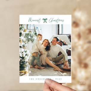 Little Green Bow, Modern Minimalist Family Photo Postcard