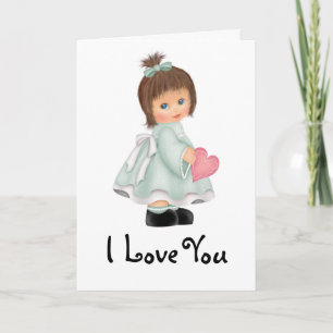 Little Green Dress Girl I Love You Greeting Card