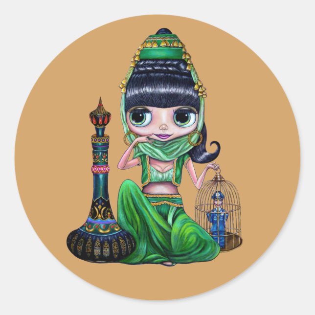 Little Green Genie Belly Dancer Girl Classic Round Sticker (Front)