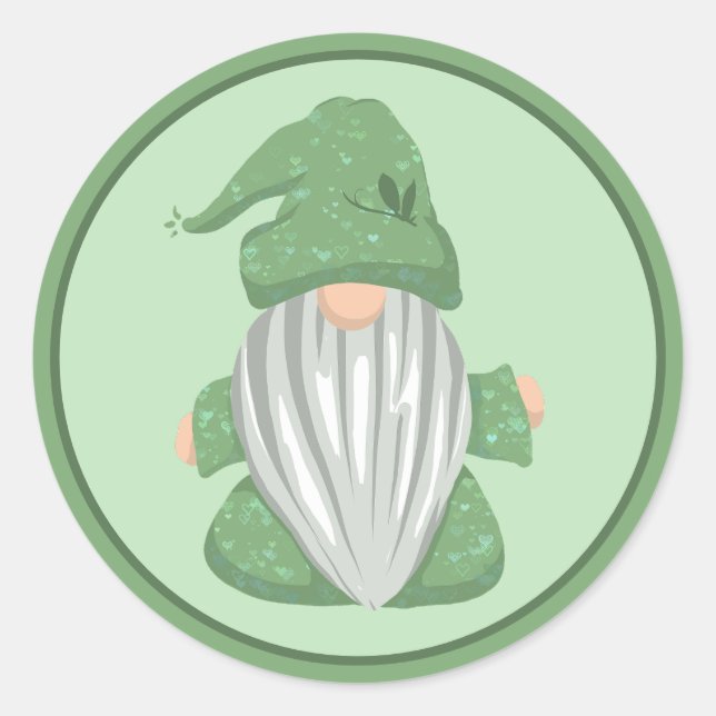 Little Green Gnome Detailed Classic Round Sticker (Front)