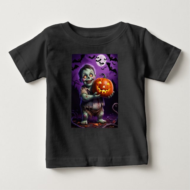 Little Green Monster & Pumpkin Friend Baby T-Shirt (Front)