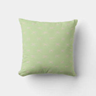 Little Green & Pink Bow Girly Coquette Cushion