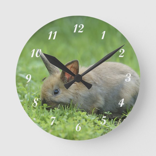 Little Grey Bunny Round Clock (Front)