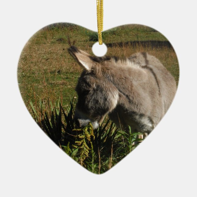 Little grey Donkey w / wildflowers Ceramic Tree Decoration (Front)