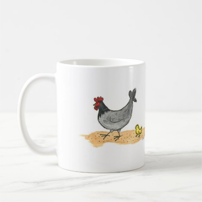 Little Grey Hen and Chick Coffee Mug (Left)