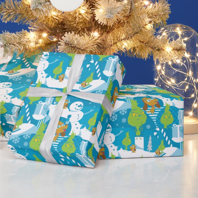 Little Grinch | Merry Grinchmas Teal Pattern Wrapping Paper (Holidays)