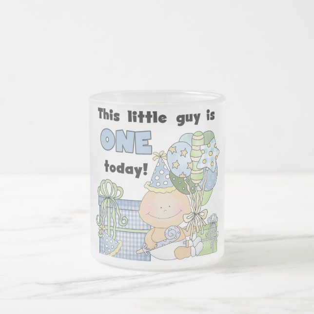 Little Guy is One Tshirts and Gifts Frosted Glass Coffee Mug (Center)