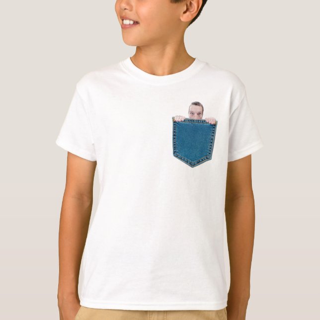 Little Guy Peeking Out Of Fake Pocket T-Shirt (Front)