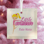 Little Gymnast Cute Personalised Gymnastics Girl Glass Tree Decoration<br><div class="desc">A pretty pink gymnastics gift for your cute little blonde gymnast for Christmas. Personalise this present with your child's name. I love my lil gymnast.</div>