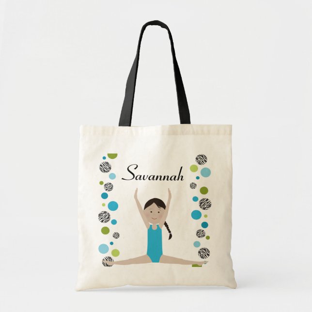 Little Gymnast in Aqua and Green Tote Bag (Front)