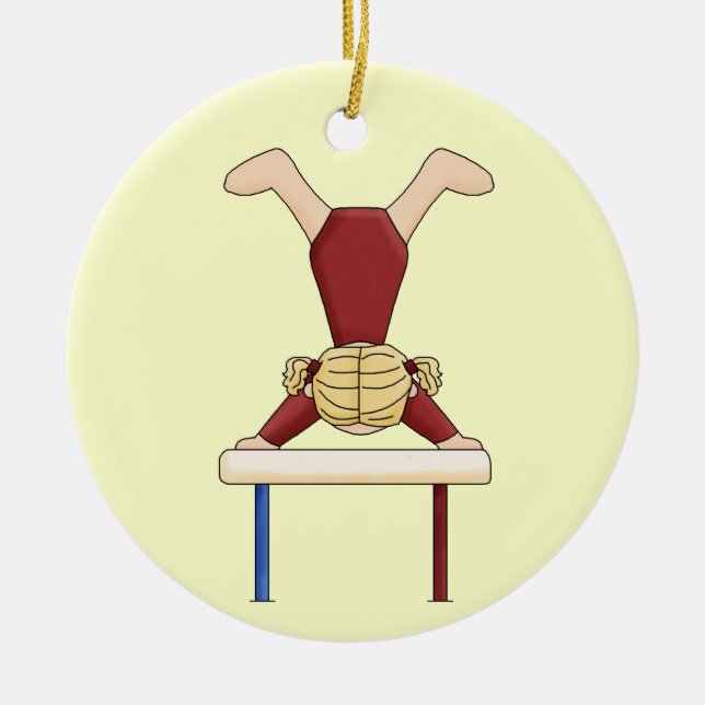 Little Gymnast on balance beam Ceramic Tree Decoration (Front)