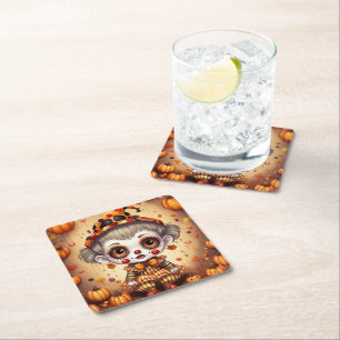 Little Halloween Clown 2 Square Paper Coaster