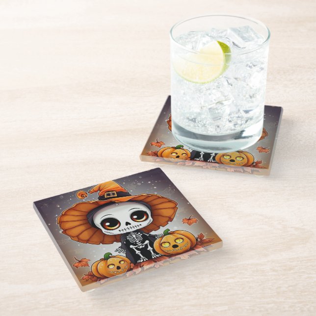Little Halloween Skeleton  2 Glass Coaster (Angled)