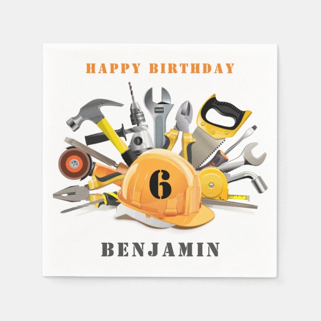 Little Handyman Boy Birthday Party Paper Napkin (Front)