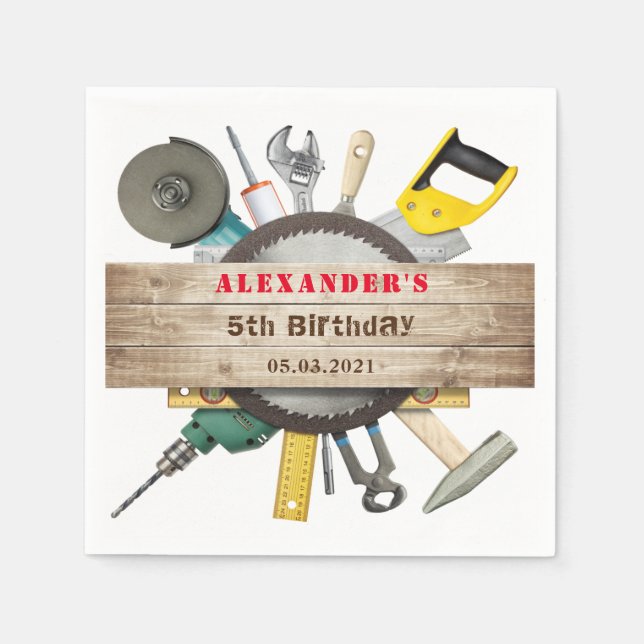 Little Handyman Boy Birthday Party Paper Napkin (Front)