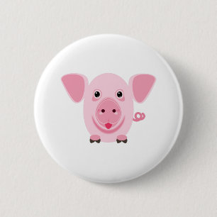 Little happy cute pink pig 6 cm round badge