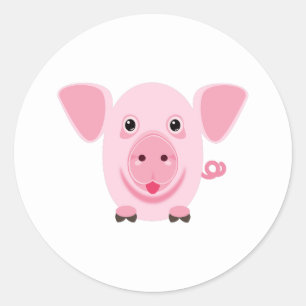 Little happy cute pink pig classic round sticker