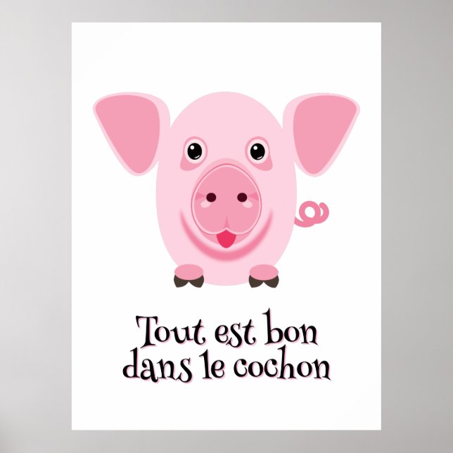 Little happy cute pink pig poster (Front)
