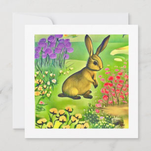 Little hare in flowers card