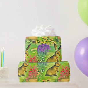 Little hare in flowers wrapping paper