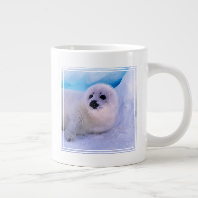 Little Harp Seal Pup Covered in Snowflakes Large Coffee Mug (Right)