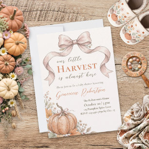 Little Harvest Fall Pumpkin Bow Floral Baby Shower Invitation