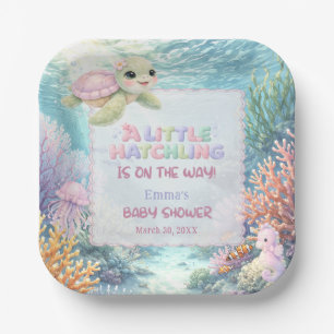 Little Hatchling Sea Turtle Ocean Pink Baby Shower Paper Plate