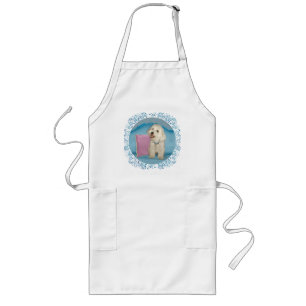 Little Havanese on Turquoise Sofa Long Apron