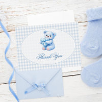 Little Heart Blue Gingham Teddy Bear Baby Shower