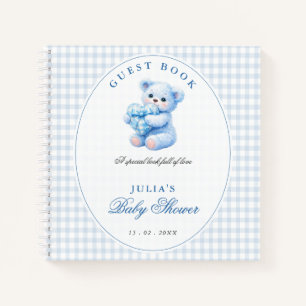 Little Heart Blue Gingham Teddy Bear Baby Shower Notebook