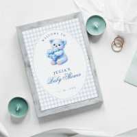 Little Heart Blue Gingham Teddy Bear Baby Shower