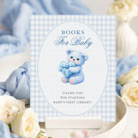 Little Heart Blue Gingham Teddy Bear Baby Shower