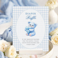 Little Heart Blue Gingham Teddy Bear Baby Shower