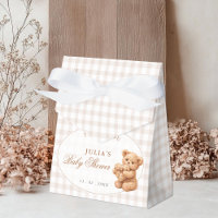 Little Heart Brown Gingham Teddy Bear Baby Shower