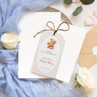 Little Heart Brown Gingham Teddy Bear Baby Shower