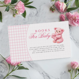 Little Heart Pink Gingham Teddy Bear Baby Shower Enclosure Card