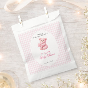 Little Heart Pink Gingham Teddy Bear Baby Shower Favour Bags