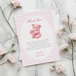 Little Heart Pink Gingham Teddy Bear Baby Shower Invitation