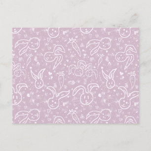 Little Hearts and Bunnies - transparent pattern. Postcard