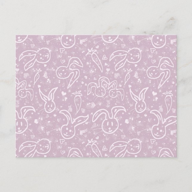 Little Hearts and Bunnies - transparent pattern. Postcard (Front)