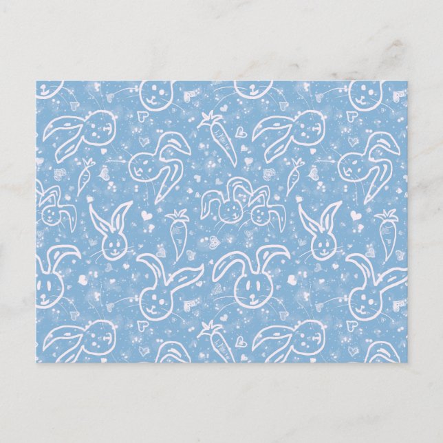 Little Hearts and Bunnies - transparent pattern. Postcard (Front)