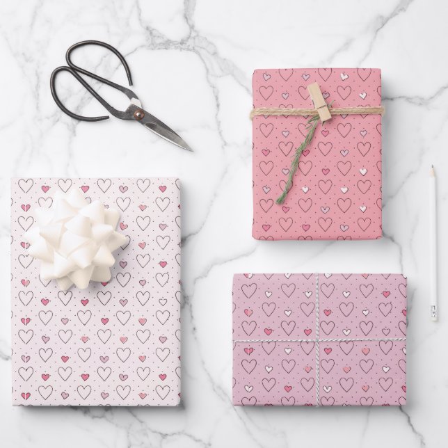 Little Hearts and Dots Pattern Wrapping Paper Sheet (Front)